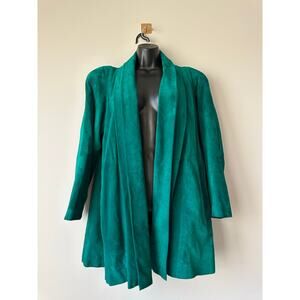 Vintage 80s Teal Leather Oversized Jacket | Tannery West M/L Shoulder Pads